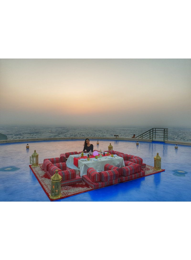 Xboat Traditional Arabic Majlis Floor Seating Set Elegant Arabic Majlis floor seating set featuring comfortable red patterned cushions arranged around a central . Ideal for dining, gatherings, Ramadan, and cultural events. Suitable for indoor and outdoor use including homes, rooftops, and event setups. Perfect for creating a warm and traditional hospitality experience. - Image 3